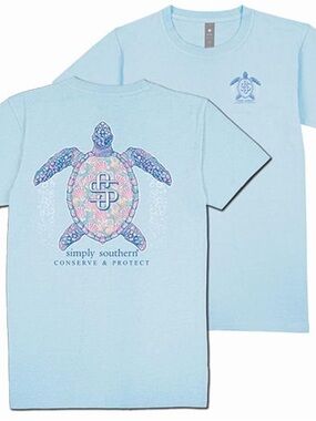 Simply Southern Light Blue Sea Turtle Graphic Tee with Pastel Accents